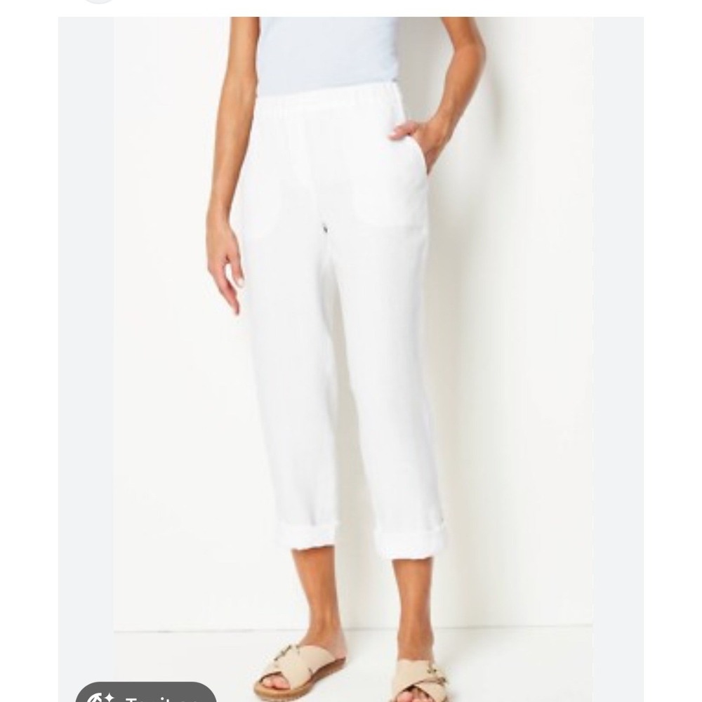 J. Jill Pure Jill White 100% Linen Slim-Leg Cropped Pants Womens 1X‎